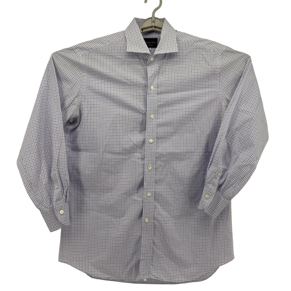 Ledbury Fine Shirtmaker Mens Dress Shirt Gingham‎ Check Purple White Size 16.5